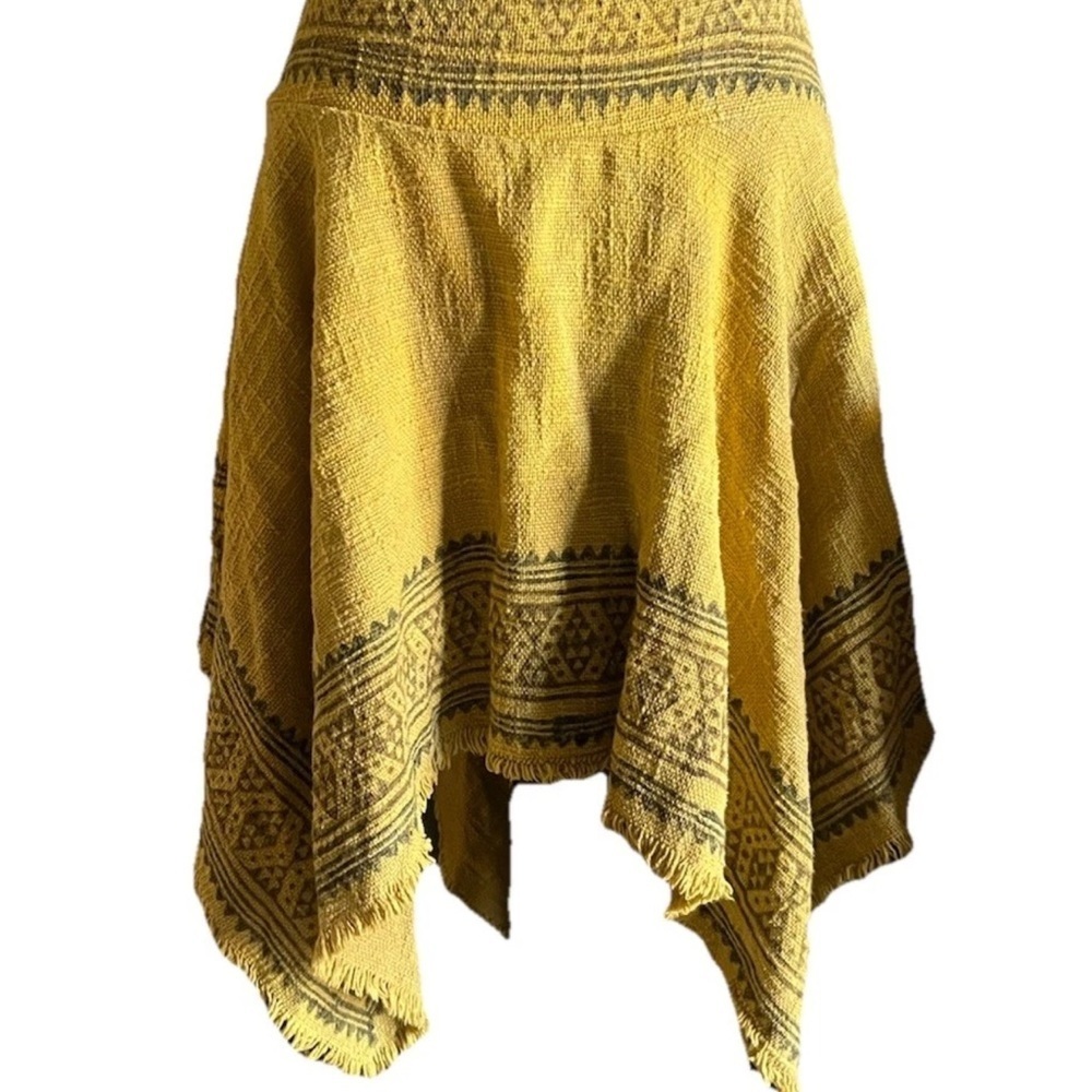 Ethnic Indian Handkerchief Skirt Autumn Gold With Black Aztec Print Boho Hippie